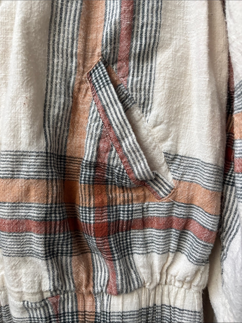 Free People Cream Plaid Zip-Front Bomber with Rust & Gray Stripes - Picture 3 of 6